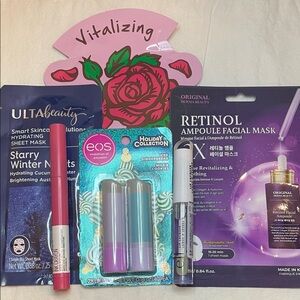 Ulta EOS Tony Moly 7 Item Beauty & Skincare Set Masks, Lip Balms, Crayon & Gloss